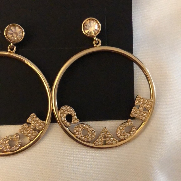 Coach Gold Tone Signature Frontal Logo Hoop Earrings Crystal Accents NWT - Picture 14 of 14